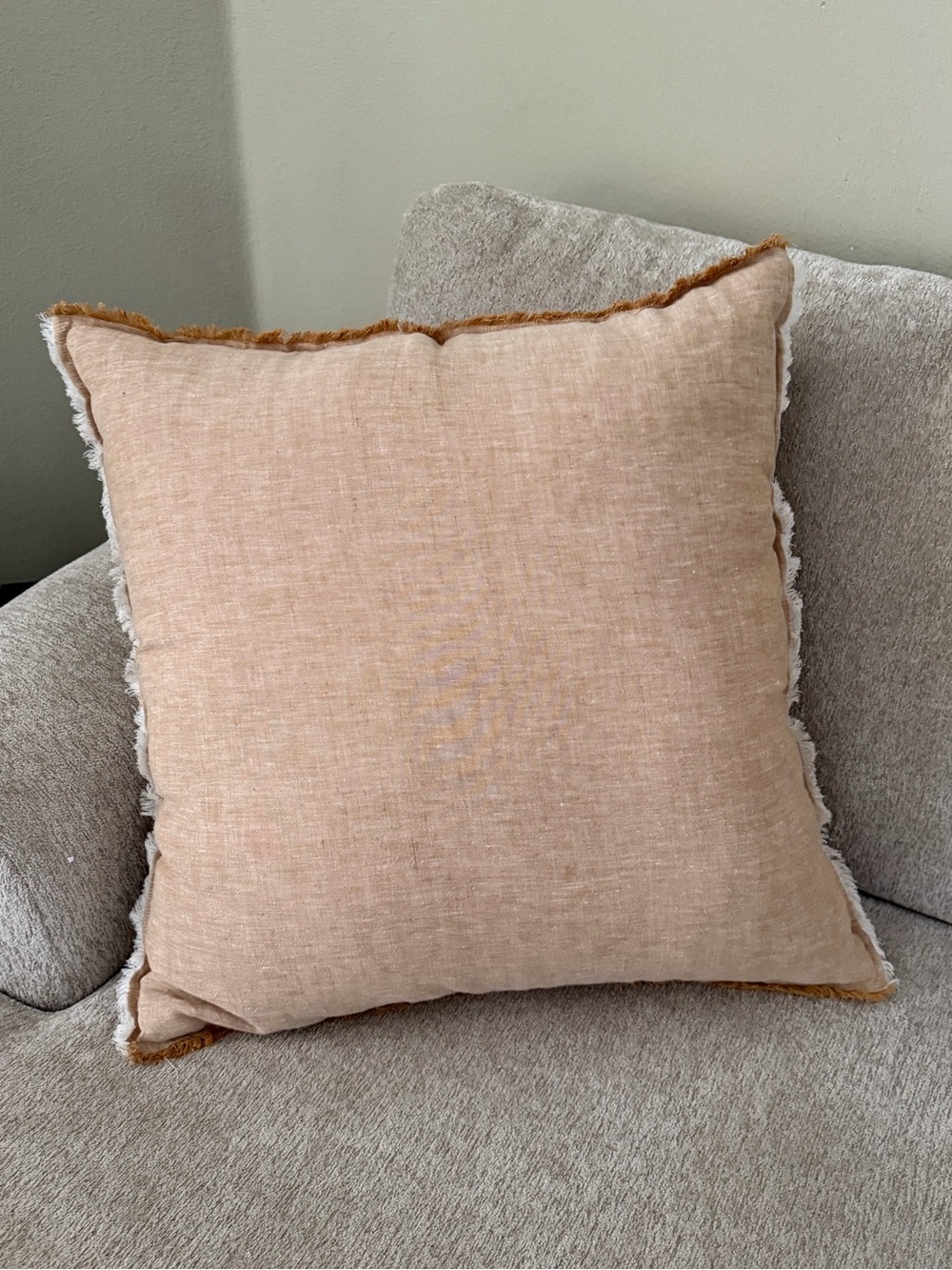Studio McGee Tan Linen Pillow with Ivory and Tan Fringe